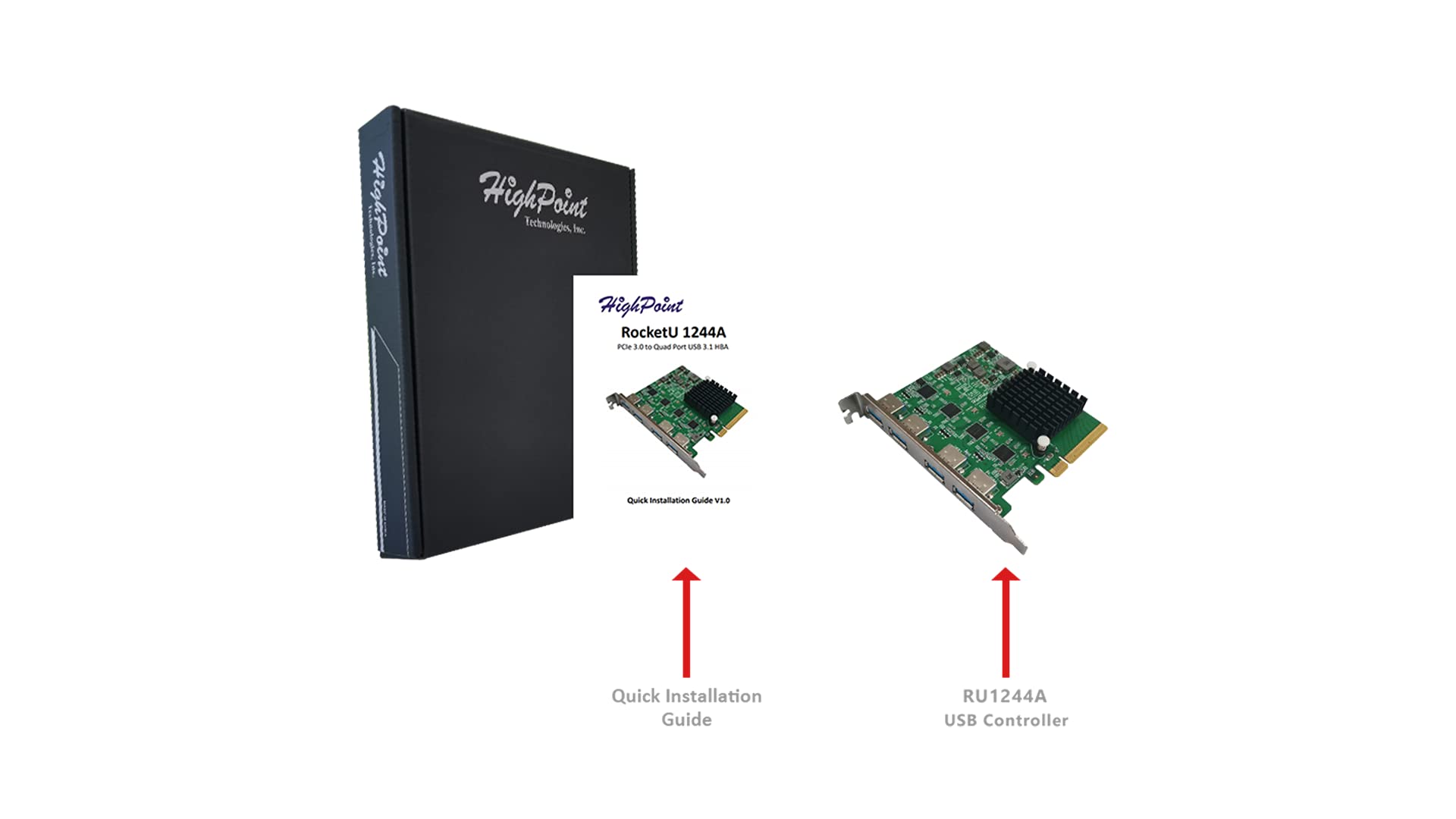 Highpoint Technologies Rocketu 1244A Pcie 3.0 X8 4X 10Gb/S Port Usb 3.2 Controller